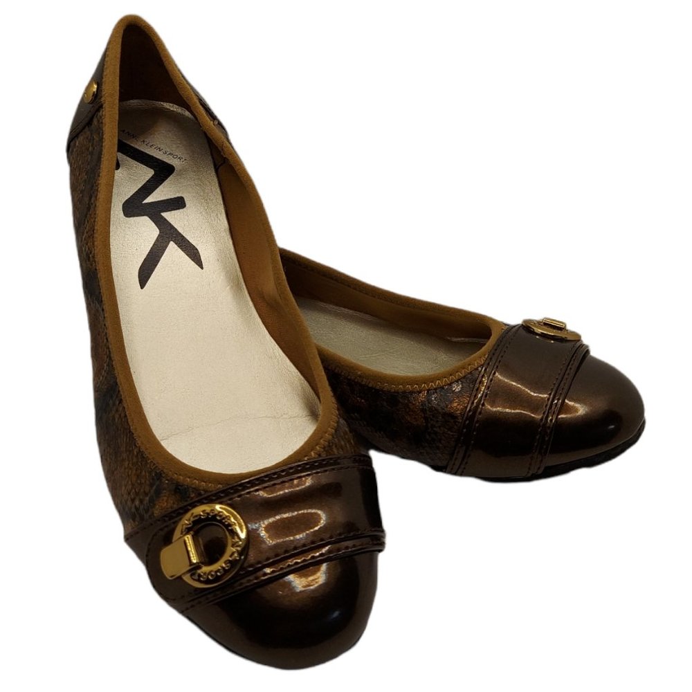 Anne Klein Sport Brown Snakeskin Print Flat Shoe Women's Size 6